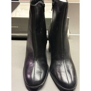 Arezzo Womens Black Leather Ankle Boots Block Heel Side Zip Size 9